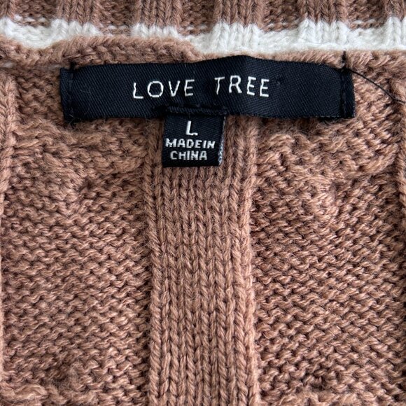 Love Tree Brown and White Cable Knit Vest Size Large - Picture 2 of 6